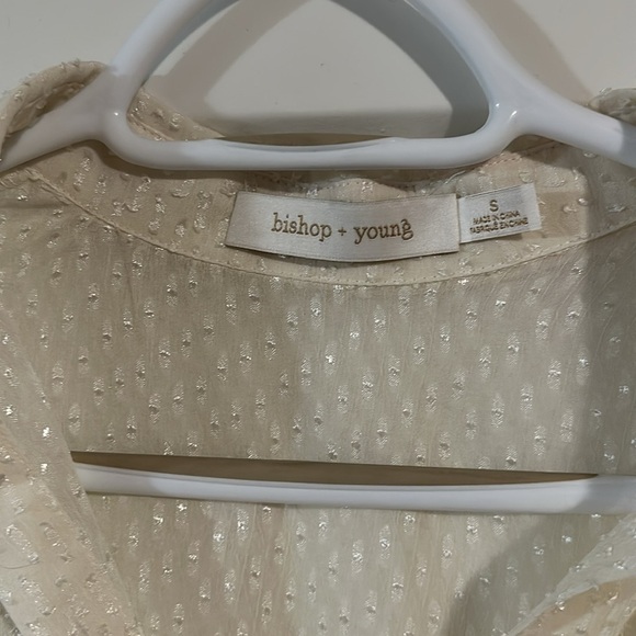 BISHOP + YOUNG | Off White Sheer Textured Blouse Low High - Picture 4 of 8